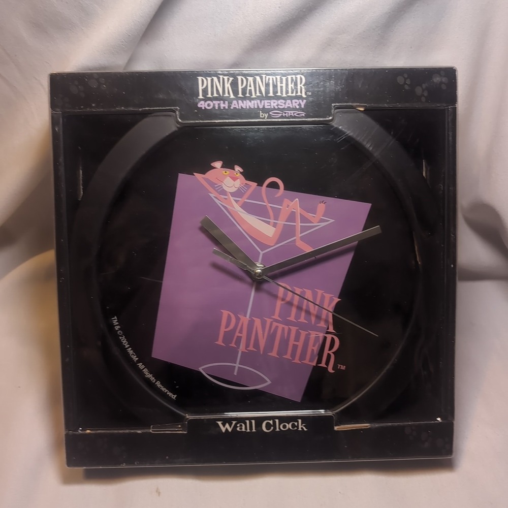 NOS Pink Panther 40th Anniversary Wall Clock by Shag - Happy Hour Martini Glass